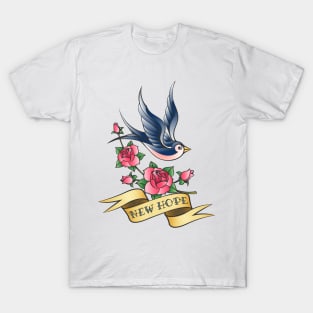 Love Tattoo with Swallow and Branch of Rose T-Shirt
